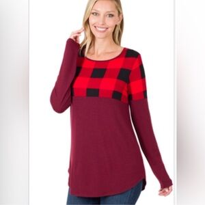 Zenana Buffalo Plaid Long Sleeve Top